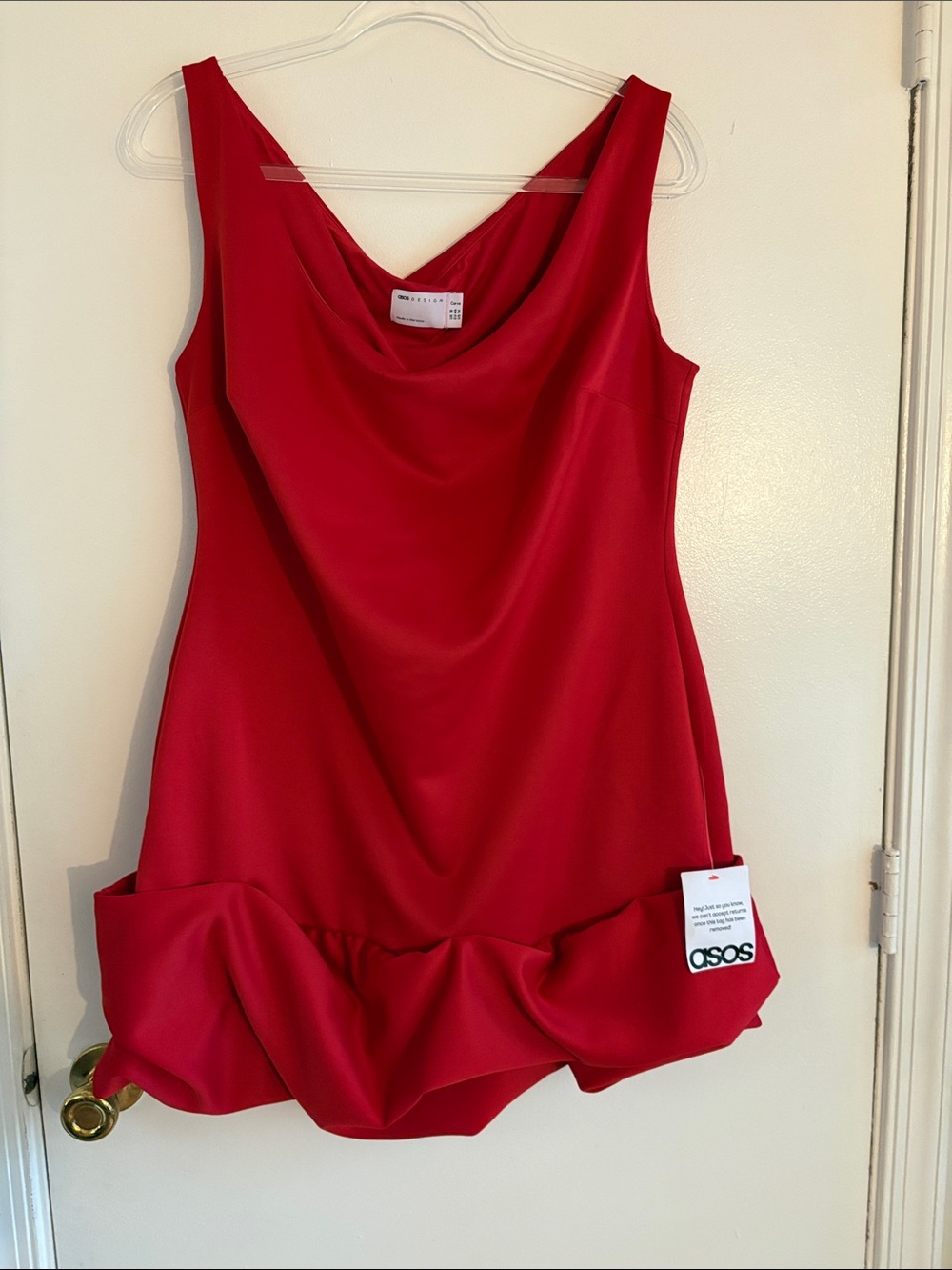 ASOS Red Sleeveless Cowl-Neck Mini Dress with Ruffle Hem